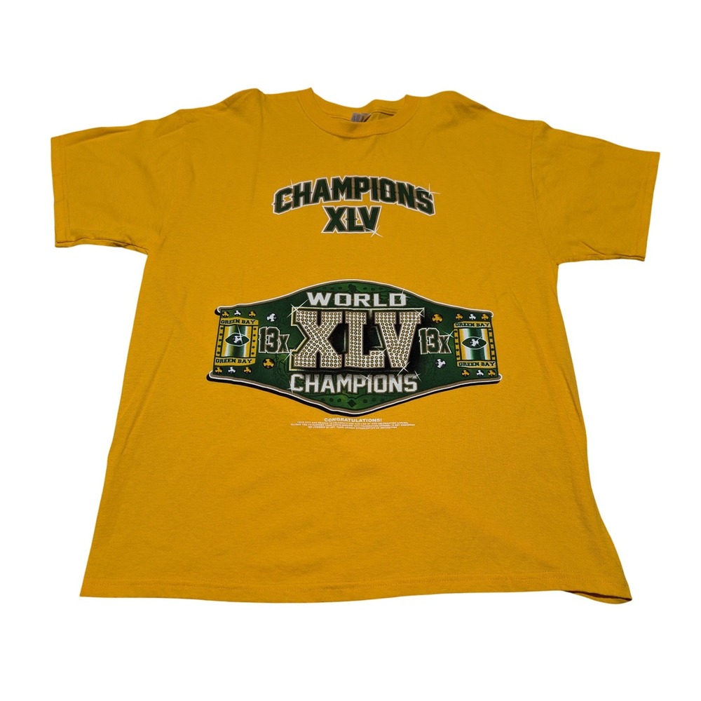 Gildan T-Shirt Men XL Yellow Green Bay Packers Super Bowl XLV Champions 2011 Tee